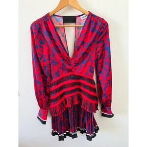 Self-Portrait aqua red lace floral dress US 2